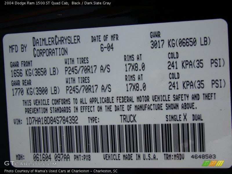 Black / Dark Slate Gray 2004 Dodge Ram 1500 ST Quad Cab