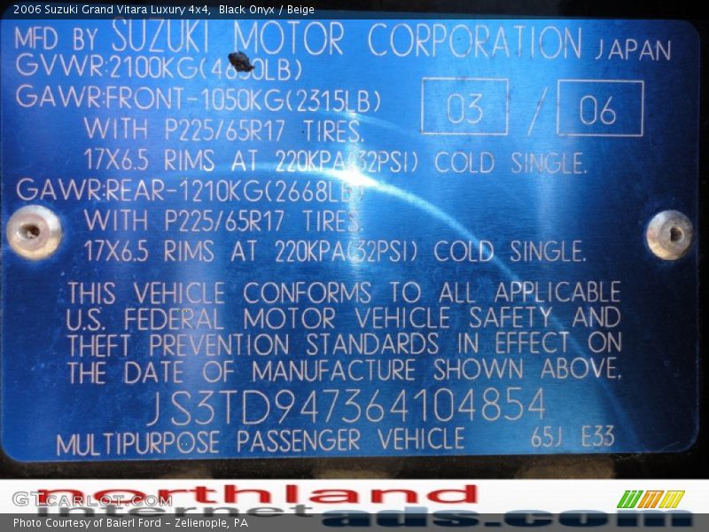 Black Onyx / Beige 2006 Suzuki Grand Vitara Luxury 4x4