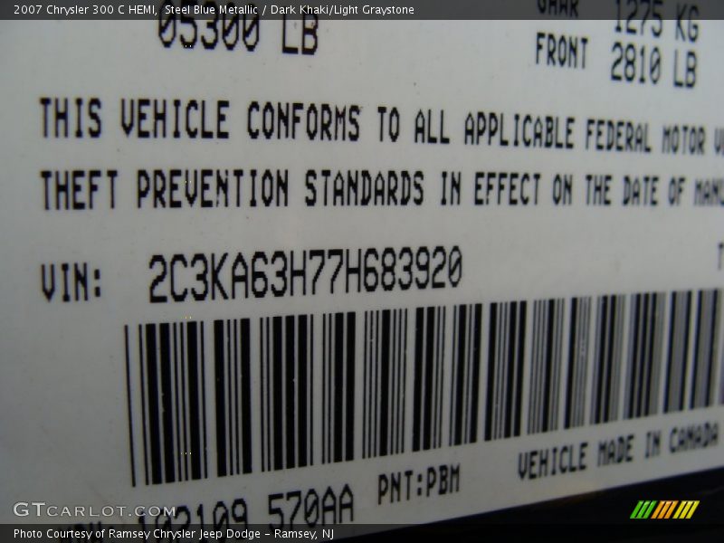 Steel Blue Metallic / Dark Khaki/Light Graystone 2007 Chrysler 300 C HEMI