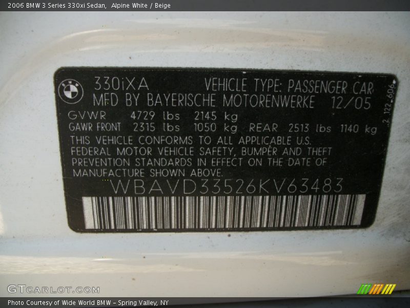 Alpine White / Beige 2006 BMW 3 Series 330xi Sedan