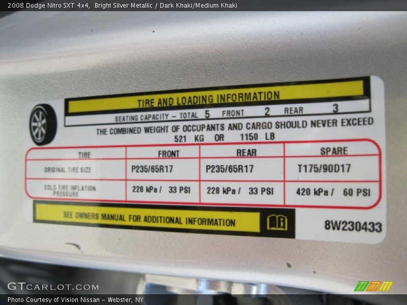 Bright Silver Metallic / Dark Khaki/Medium Khaki 2008 Dodge Nitro SXT 4x4