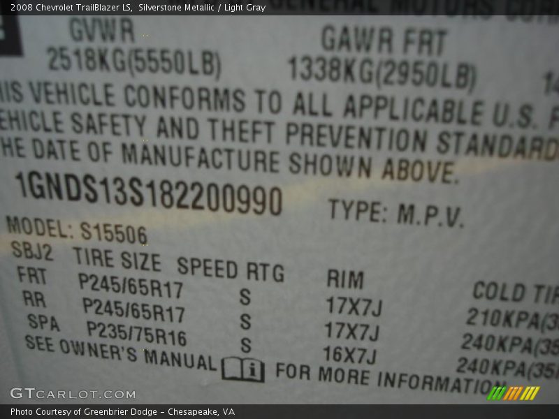 Silverstone Metallic / Light Gray 2008 Chevrolet TrailBlazer LS