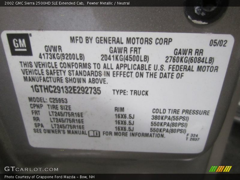 Pewter Metallic / Neutral 2002 GMC Sierra 2500HD SLE Extended Cab