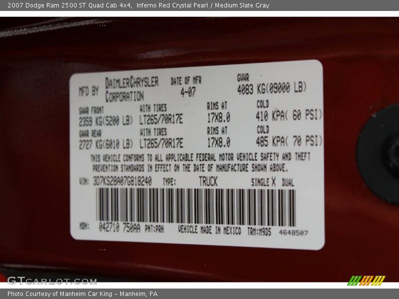 Inferno Red Crystal Pearl / Medium Slate Gray 2007 Dodge Ram 2500 ST Quad Cab 4x4