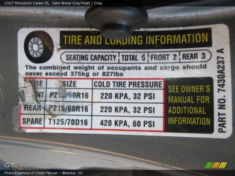 Satin Mesai Gray Pearl / Gray 2007 Mitsubishi Galant ES