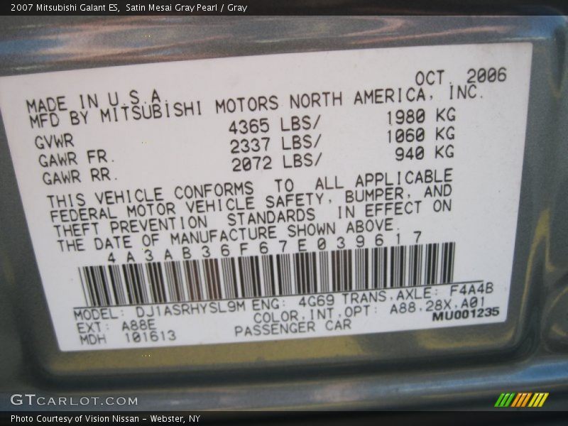 Satin Mesai Gray Pearl / Gray 2007 Mitsubishi Galant ES