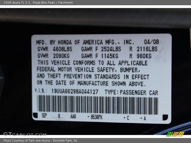 Royal Blue Pearl / Parchment 2008 Acura TL 3.2