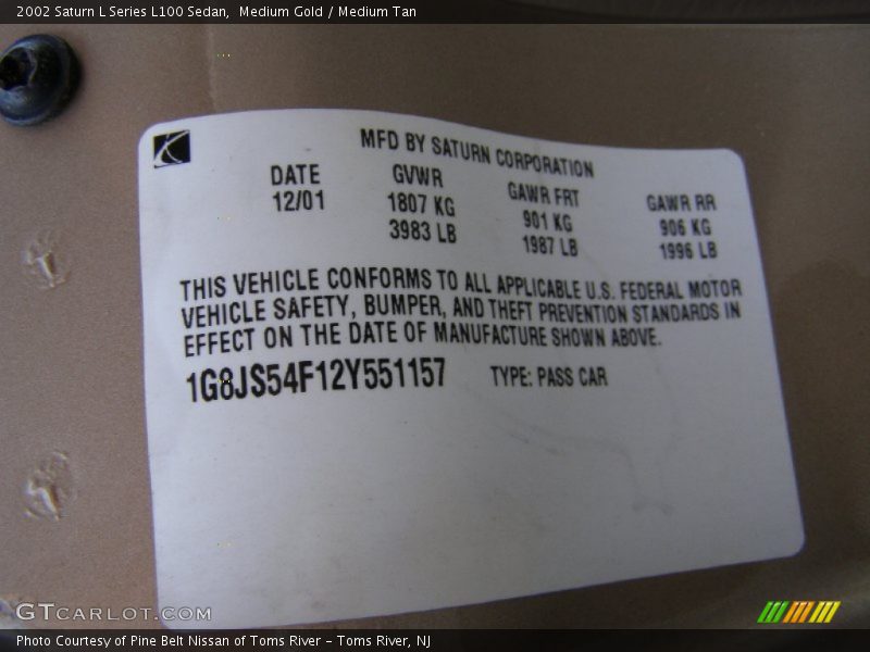 Medium Gold / Medium Tan 2002 Saturn L Series L100 Sedan
