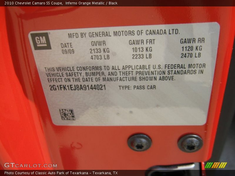Inferno Orange Metallic / Black 2010 Chevrolet Camaro SS Coupe