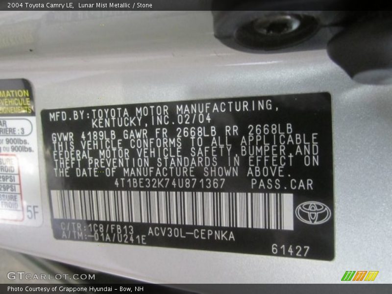 Lunar Mist Metallic / Stone 2004 Toyota Camry LE