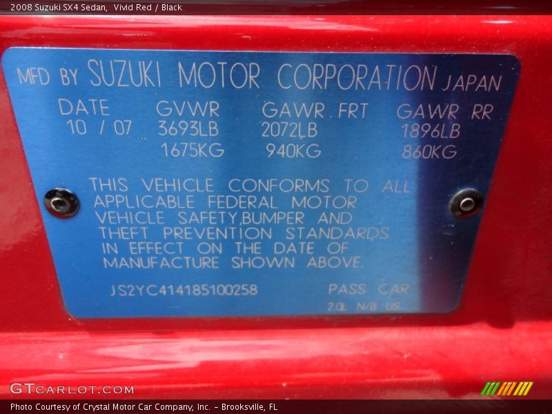 Vivid Red / Black 2008 Suzuki SX4 Sedan