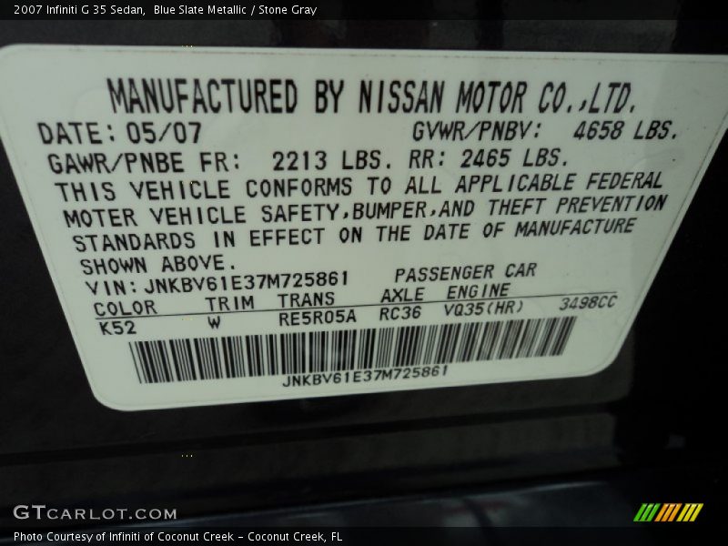 Blue Slate Metallic / Stone Gray 2007 Infiniti G 35 Sedan