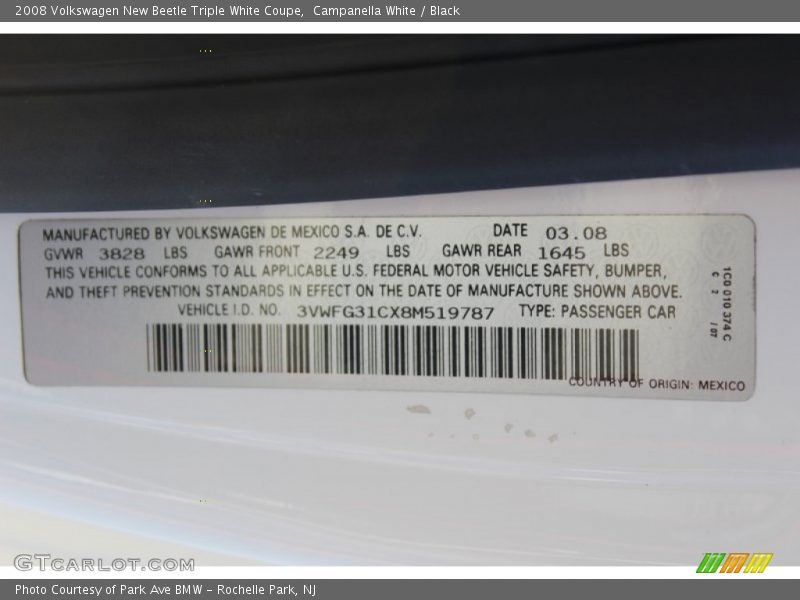 Campanella White / Black 2008 Volkswagen New Beetle Triple White Coupe