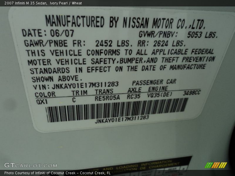 Ivory Pearl / Wheat 2007 Infiniti M 35 Sedan