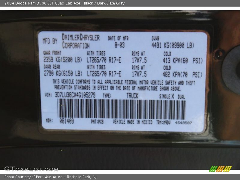 Black / Dark Slate Gray 2004 Dodge Ram 3500 SLT Quad Cab 4x4