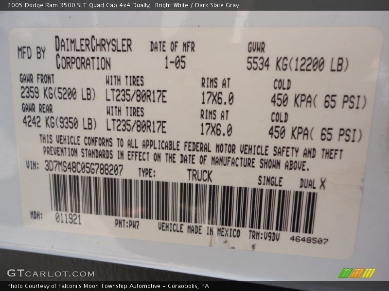 Bright White / Dark Slate Gray 2005 Dodge Ram 3500 SLT Quad Cab 4x4 Dually