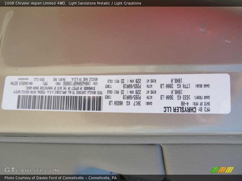 Light Sandstone Metallic / Light Graystone 2008 Chrysler Aspen Limited 4WD