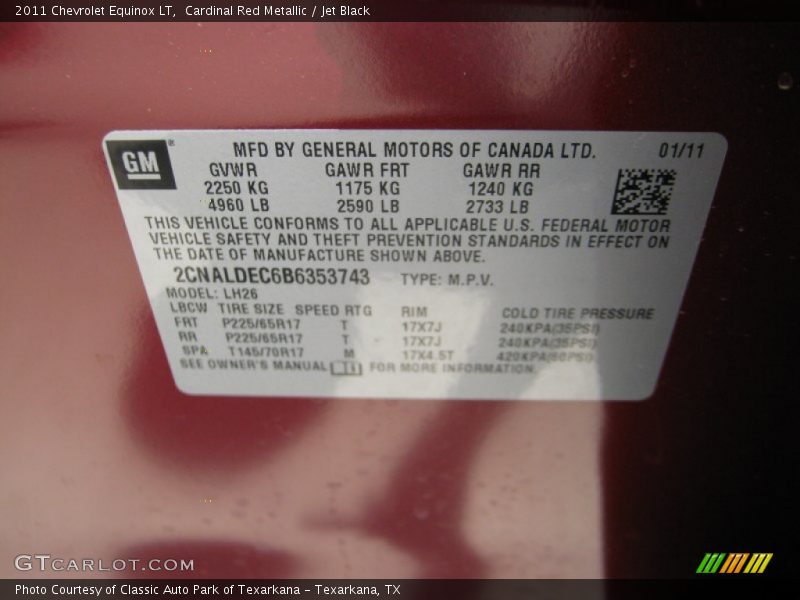 Cardinal Red Metallic / Jet Black 2011 Chevrolet Equinox LT