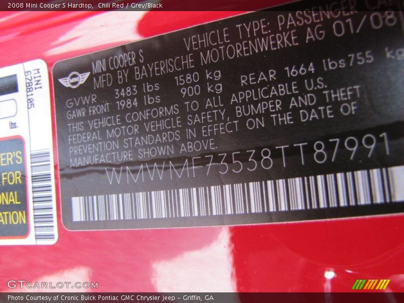 Chili Red / Grey/Black 2008 Mini Cooper S Hardtop