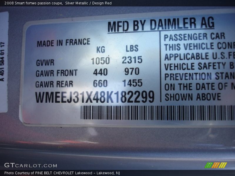 Silver Metallic / Design Red 2008 Smart fortwo passion coupe