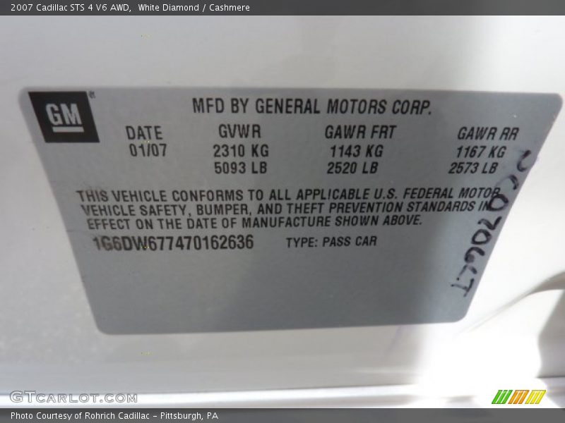 White Diamond / Cashmere 2007 Cadillac STS 4 V6 AWD