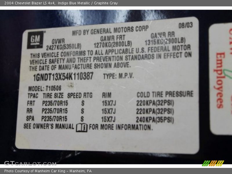 Indigo Blue Metallic / Graphite Gray 2004 Chevrolet Blazer LS 4x4
