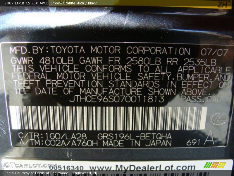Smoky Granite Mica / Black 2007 Lexus GS 350 AWD