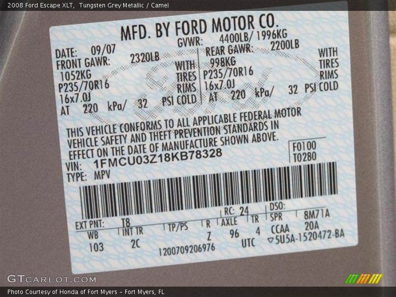 Tungsten Grey Metallic / Camel 2008 Ford Escape XLT