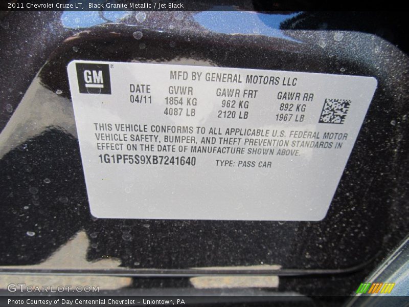 Black Granite Metallic / Jet Black 2011 Chevrolet Cruze LT
