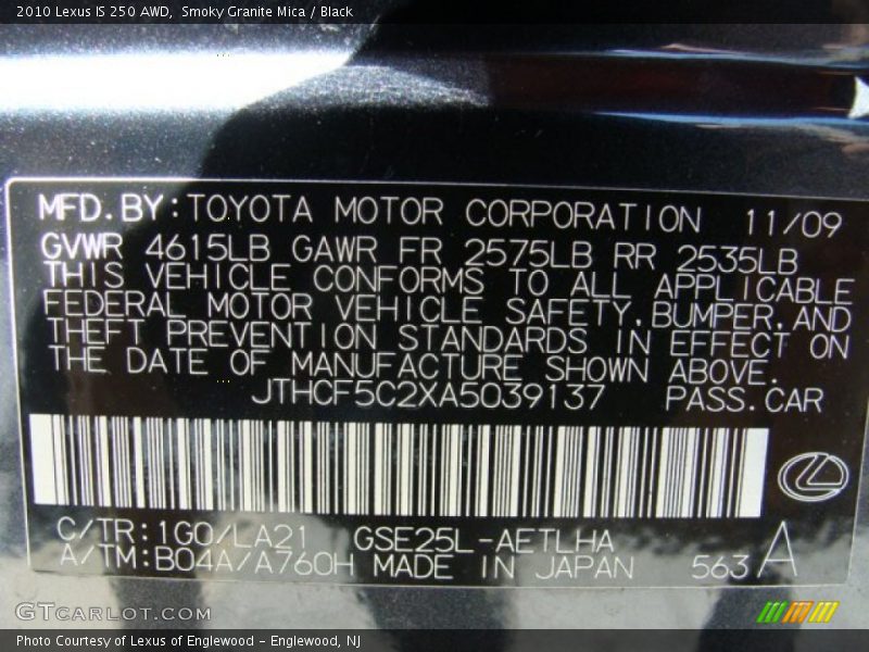2010 IS 250 AWD Smoky Granite Mica Color Code 1G0