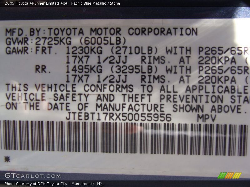 Pacific Blue Metallic / Stone 2005 Toyota 4Runner Limited 4x4