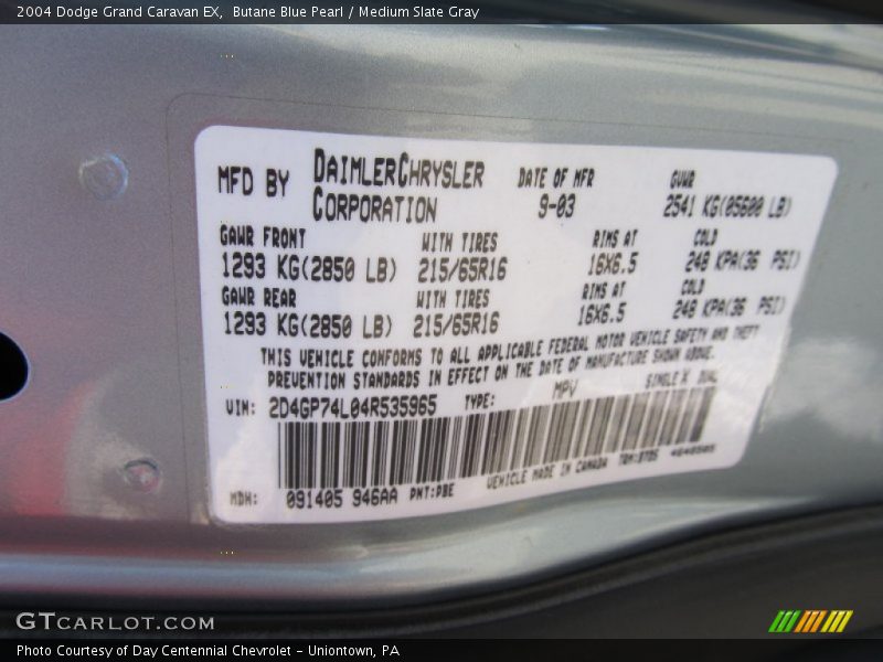 Butane Blue Pearl / Medium Slate Gray 2004 Dodge Grand Caravan EX