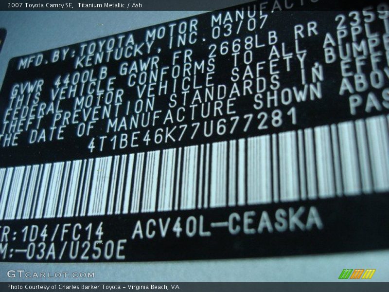 Titanium Metallic / Ash 2007 Toyota Camry SE
