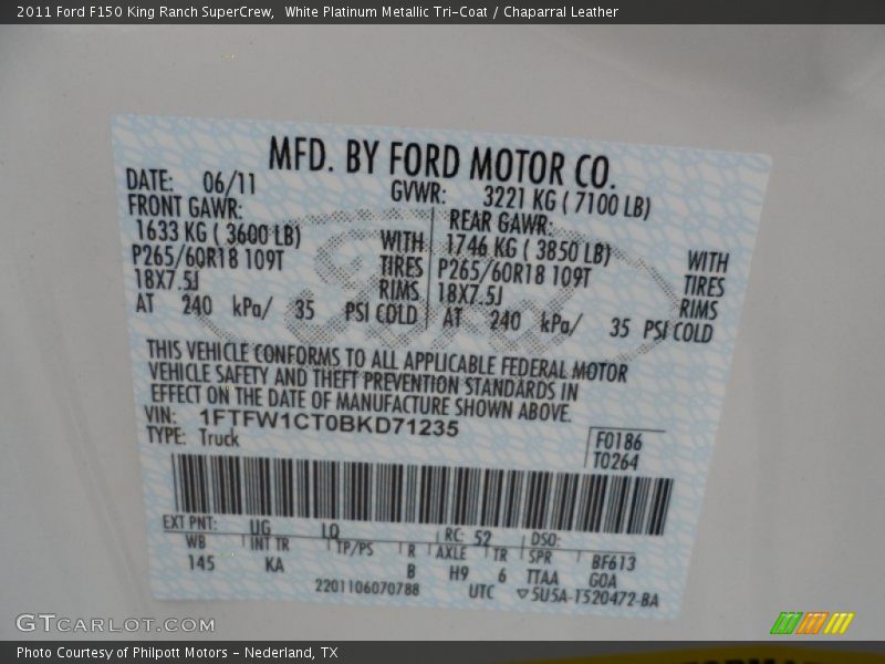 White Platinum Metallic Tri-Coat / Chaparral Leather 2011 Ford F150 King Ranch SuperCrew
