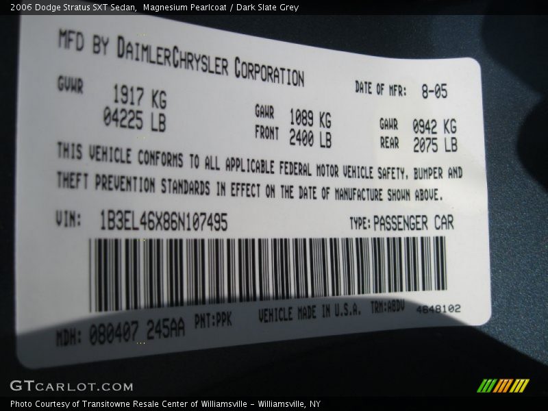 Magnesium Pearlcoat / Dark Slate Grey 2006 Dodge Stratus SXT Sedan