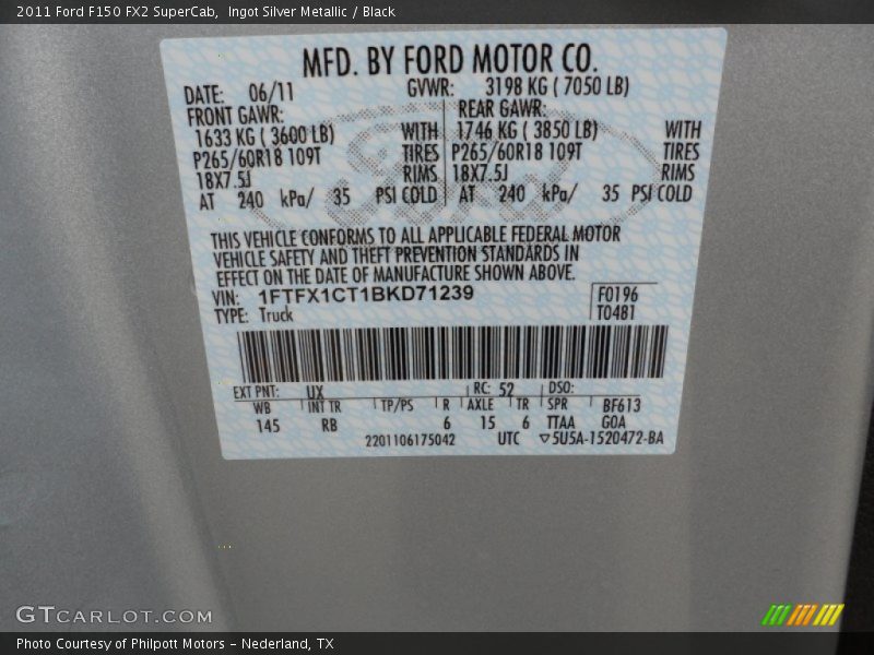 2011 F150 FX2 SuperCab Ingot Silver Metallic Color Code UX