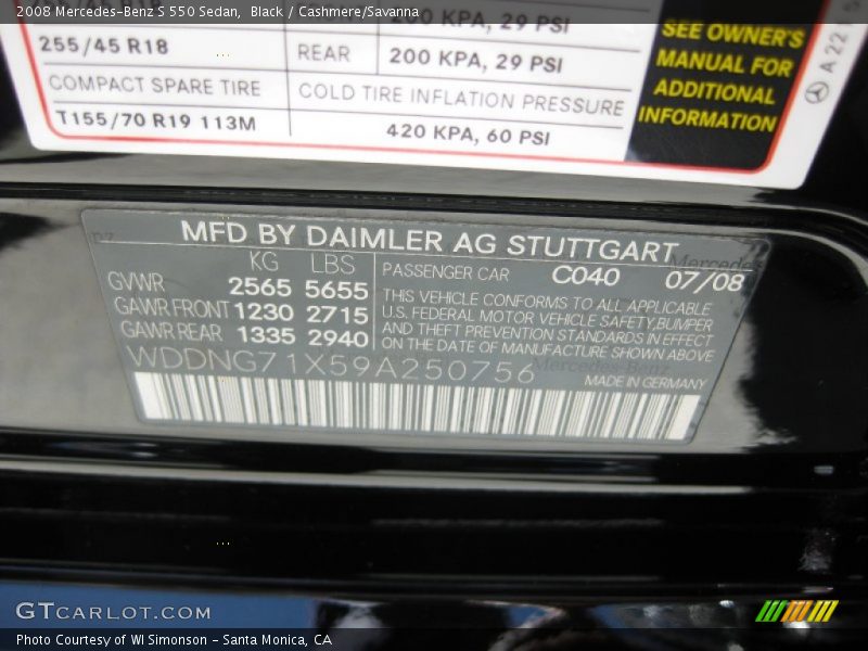 Black / Cashmere/Savanna 2008 Mercedes-Benz S 550 Sedan