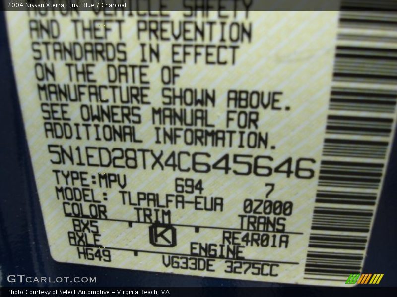 Just Blue / Charcoal 2004 Nissan Xterra