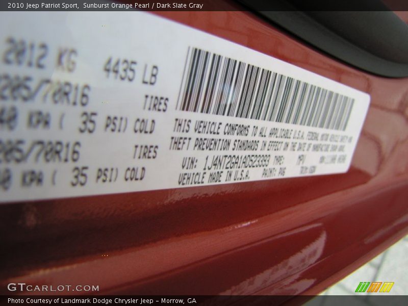 Sunburst Orange Pearl / Dark Slate Gray 2010 Jeep Patriot Sport