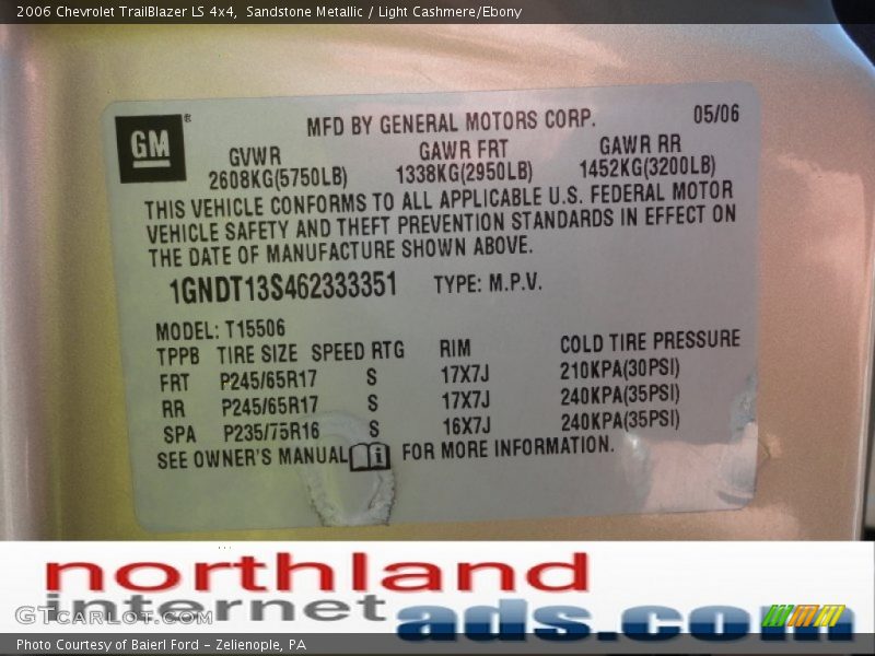 Sandstone Metallic / Light Cashmere/Ebony 2006 Chevrolet TrailBlazer LS 4x4