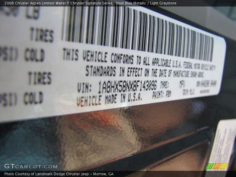 2008 Aspen Limited Walter P Chrysler Signature Series Steel Blue Metallic Color Code PBM