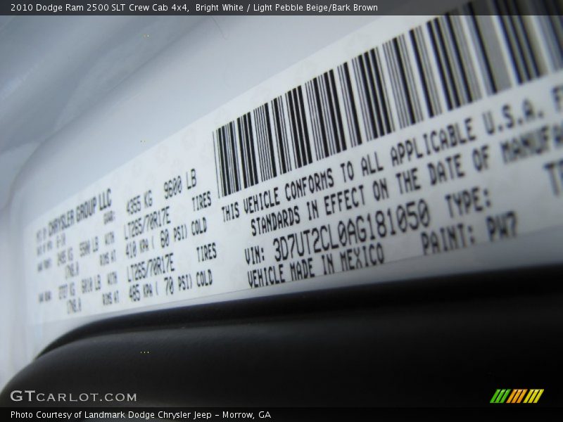 Bright White / Light Pebble Beige/Bark Brown 2010 Dodge Ram 2500 SLT Crew Cab 4x4