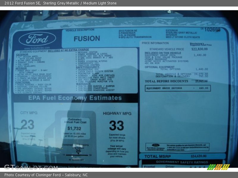  2012 Fusion SE Window Sticker