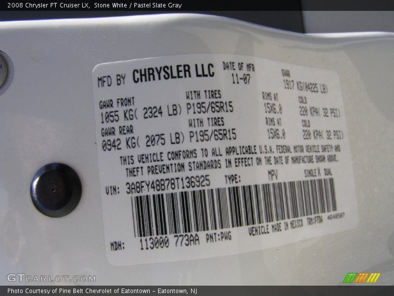 Stone White / Pastel Slate Gray 2008 Chrysler PT Cruiser LX