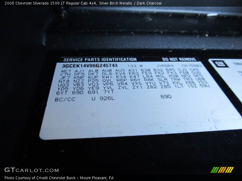 Info Tag of 2006 Silverado 1500 LT Regular Cab 4x4