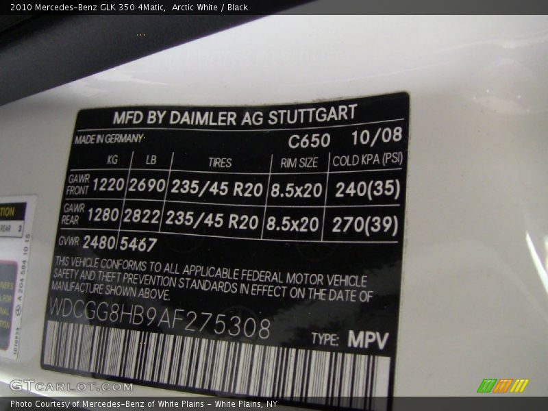 Arctic White / Black 2010 Mercedes-Benz GLK 350 4Matic