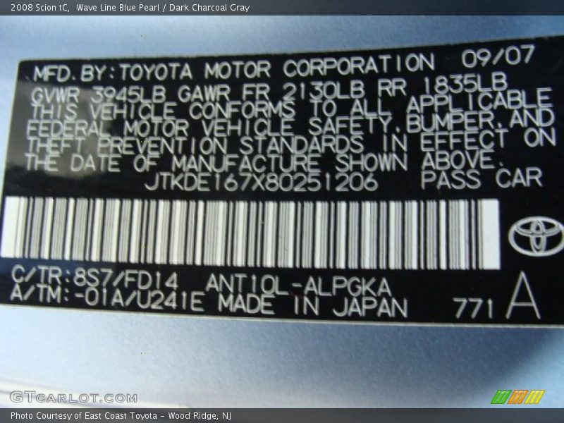 Wave Line Blue Pearl / Dark Charcoal Gray 2008 Scion tC