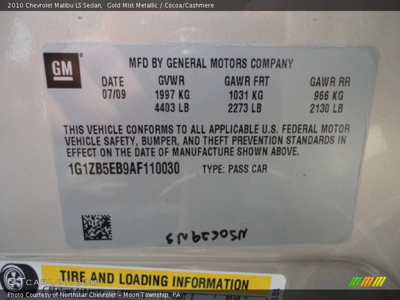 Gold Mist Metallic / Cocoa/Cashmere 2010 Chevrolet Malibu LS Sedan