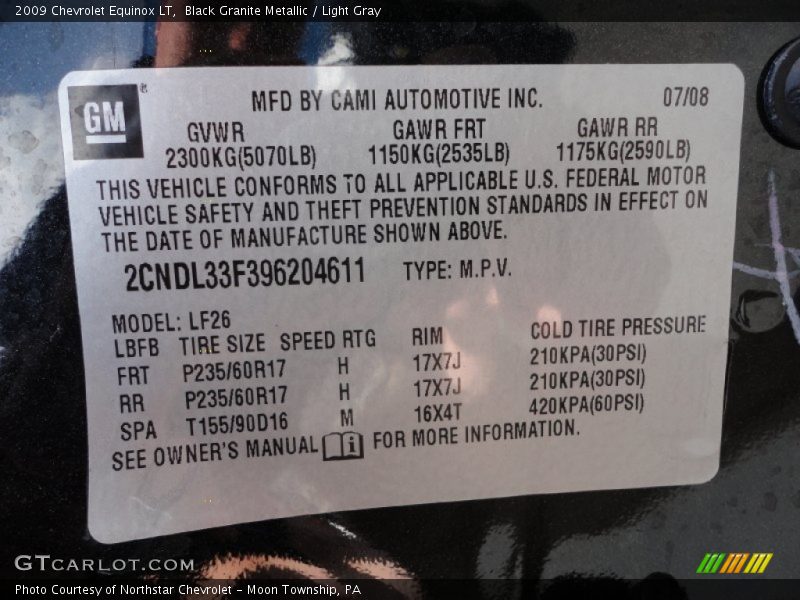 Black Granite Metallic / Light Gray 2009 Chevrolet Equinox LT