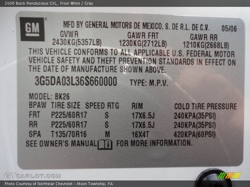Frost White / Gray 2006 Buick Rendezvous CXL
